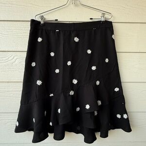 LOFT Daisy Retro Skirt | Size L | Black with‎ Daisy Print | NWT